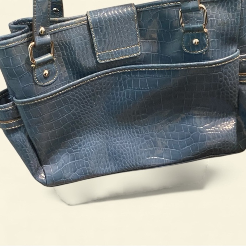 Liz Claiborne Croc-Embossed Blue Tote - Picture 7 of 8